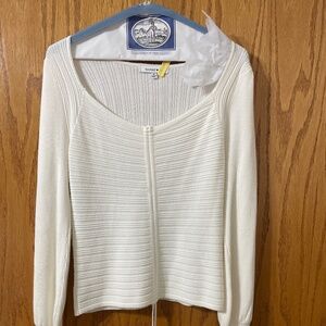 White sweetheart neckline off white sweater